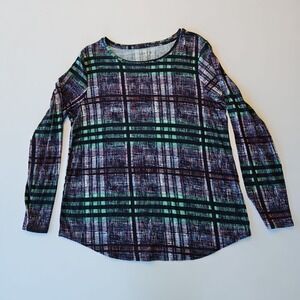 Apt 9 Essentials Blouse Top Women's Large Long Sleeve Blue Purple Green Stretch